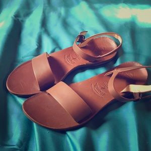 Freewaters leather ankle strap sandals.